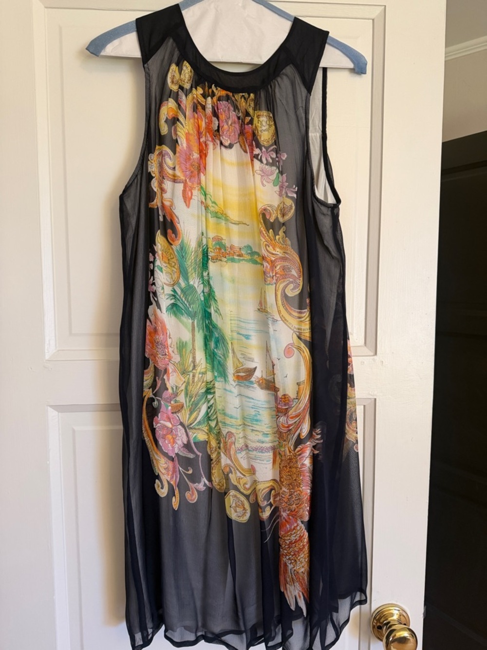 Anthro Moulinette Soeurs Black Sheer Varese Silk with Multicolor Panel